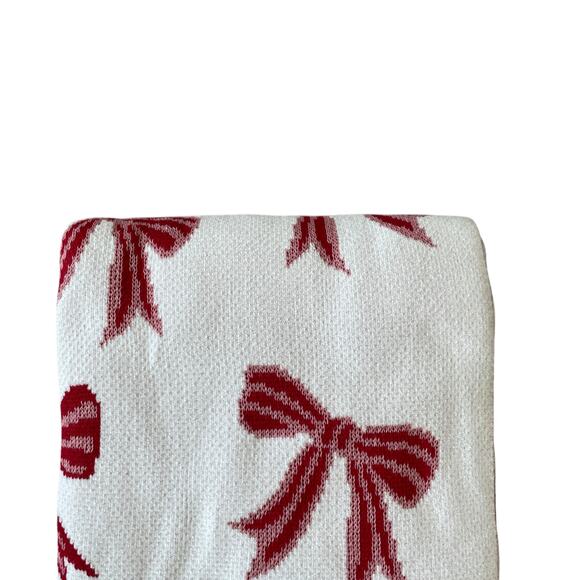 Rachel Zoe BOWS Oversized Throw Blanket 50x70 Red & White NEW - Picture 5 of 15
